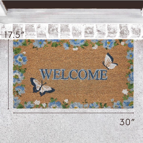 Laura Ashley Chedwell Butterfly Cobalt Blue 17.5 in. x 30 in. Coir