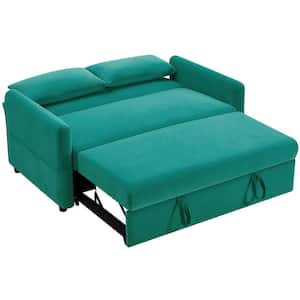 57.1 in. Light Green Multifunctional Full-Size Soft Velvet Sofa Bed Reversible Sleeper with 2 Pillows