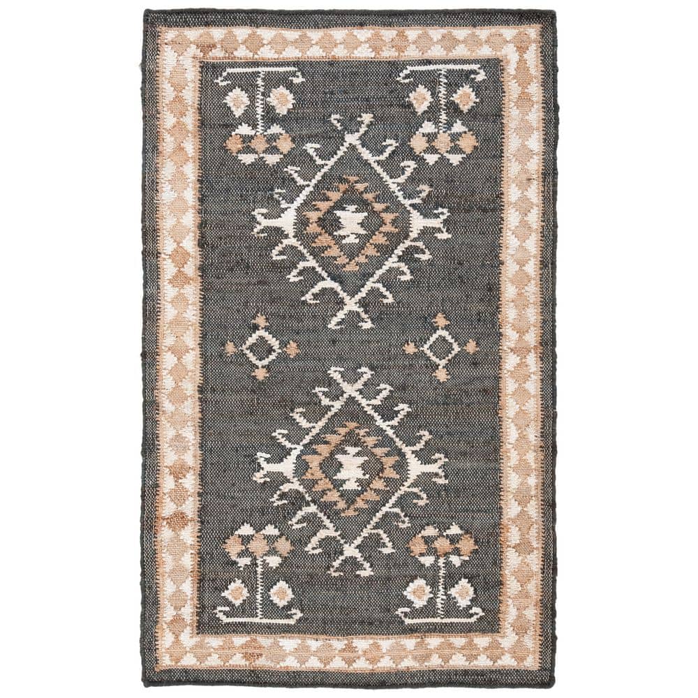 Black and Ivory Handwoven Tribal Kilim Area Rug
