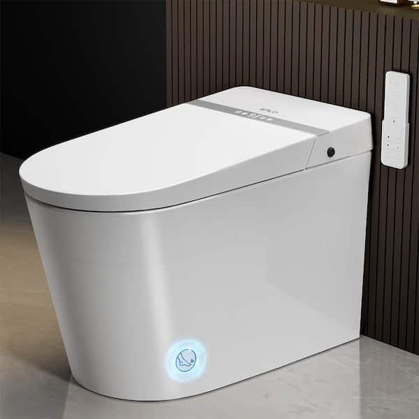 Smart Bidet Toilet Elongated,Dual-Flush 1.1/1.6 GPF, in White with Auto Open/Close Lid, Foot Sensor Flush,Blackout Flush
