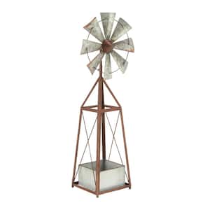 Brown and Gray Iron and Zinc Windmill Planter