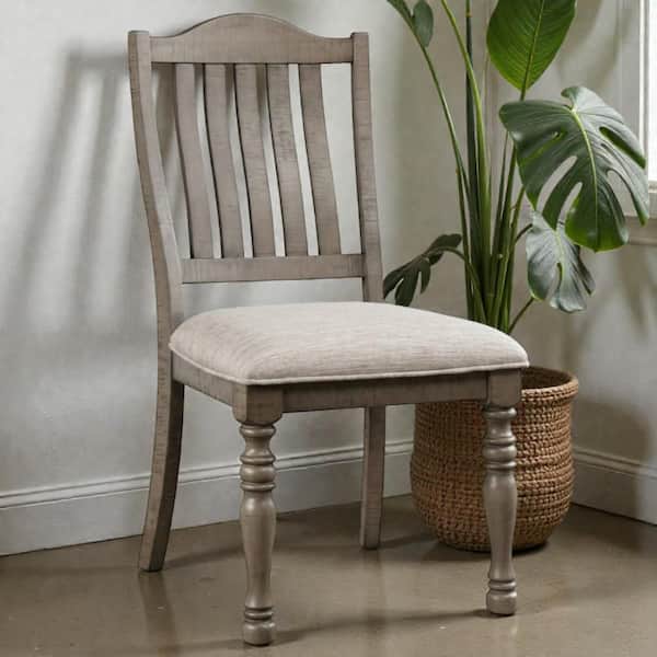 Alaia Antique Gray Linen Side Chair (Set of 2) with Slat Back