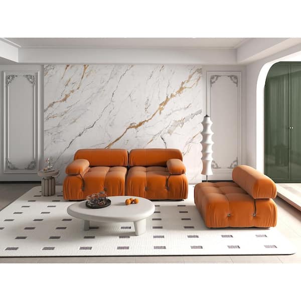 J&E Home 103.95 in. W Square Arm Velvet Rectangle Modular Free Combination Sofa in. Orange