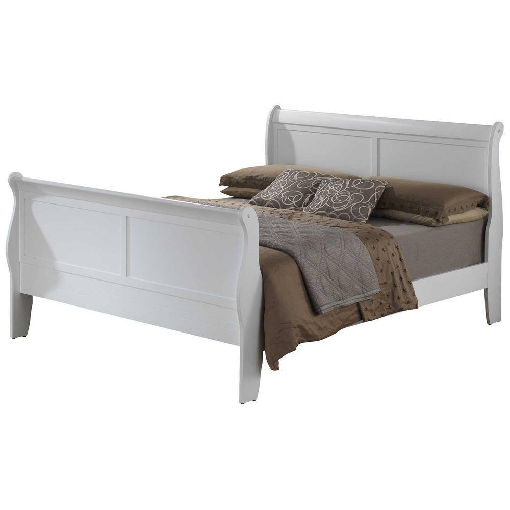Elegant Full Double Platform Bed with Wood Headboard in White