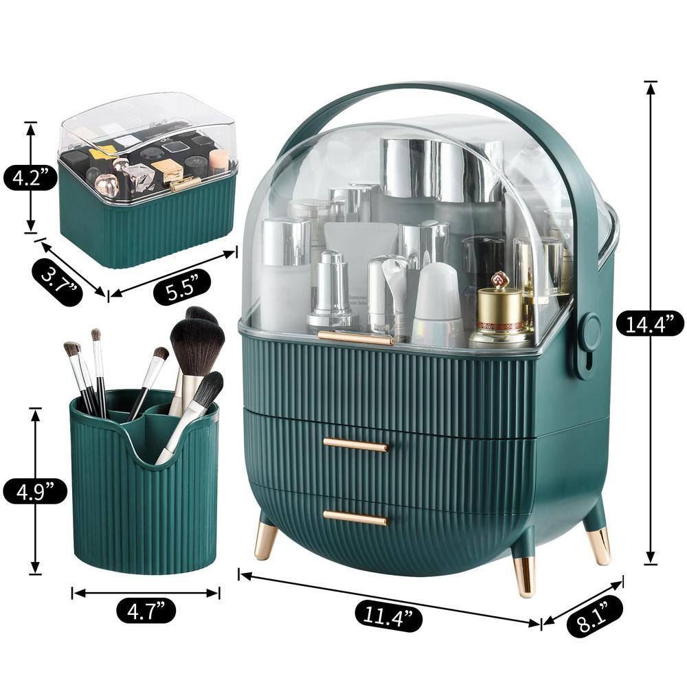 Light Green Makeup Organizer with Lid and Drawers