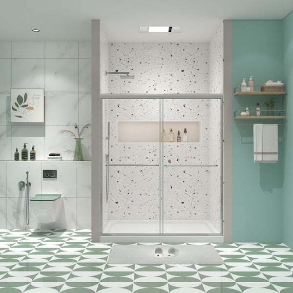 Staykiwi 48 in. W x 70 in. H Double Sliding Framed Shower Door in Chromed Finish with Clear Tempered Glass