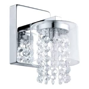 Kissling 5.83 in. W x 7.13 in. H 1-Light Chrome Bathroom Vanity Light with Clear Glass and Crystal Strands