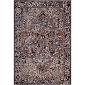 Neyland 9 ft. X 12 ft. Bright Red, Navy, Ivory, Peach, Green Traditional Medallion Persian Bohemian Washable Area Rug