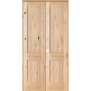 48 in. x 96 in. Rustic Knotty Alder 2-Panel Square Top Right Handed Solid Core Wood Double Prehung Interior French Door