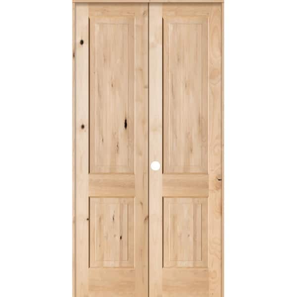 Krosswood Doors 48 in. x 96 in. Rustic Knotty Alder 2-Panel Square Top Right Handed Solid Core Wood Double Prehung Interior French Door