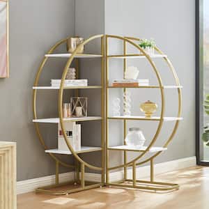 47.2 in.W Gold Metal Round Shape 4 Tiers Home Office Open Bookcase with White MDF Board