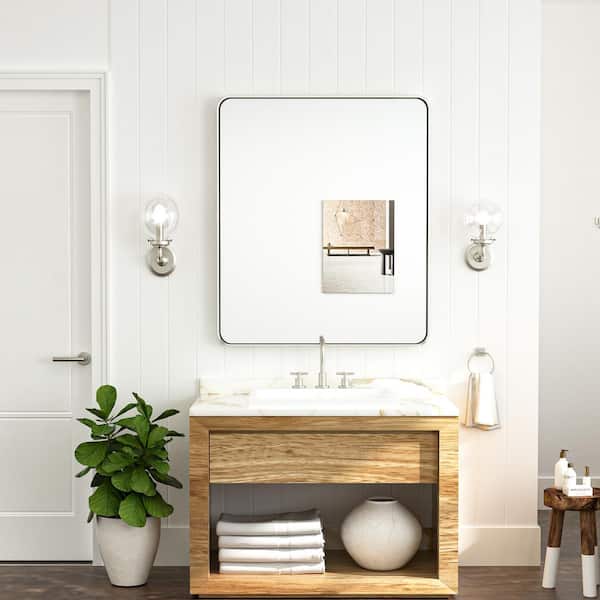 30 in. W x 36 in. H Modern Rectangular Brushed Nickel Bathroom Mirrors Aluminum Framed Wall Bathroom Vanity Mirror
