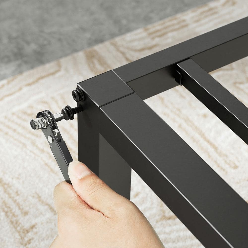 14-Inch Black Metal Queen Platform Bed Frame with Slats