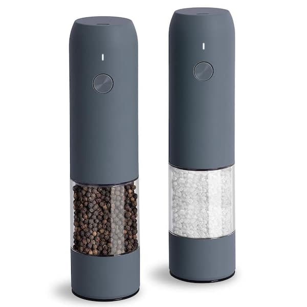 Numhew 2-Pack Blue Gray Refillable Electric Salt and Pepper Mill with USB Rechargeable, Adjustable Coarseness and LED Light