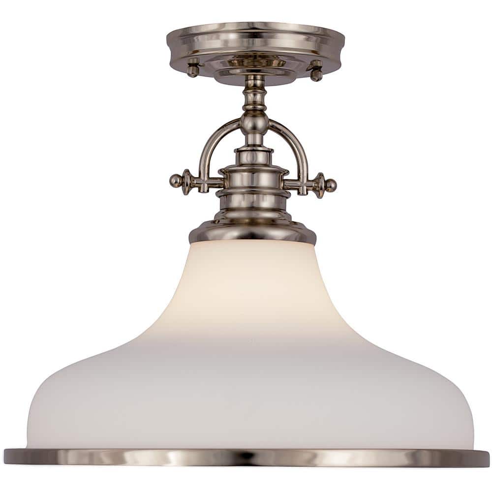 Mini Grant Brushed Nickel Pendant with Opal Etched Glass Shade