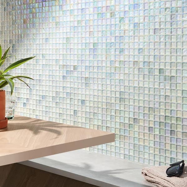 Speckle Glacier White 11.73 in. x 11.73 in. Polished Glass Wall Tile (0.95 sq. ft./Each)