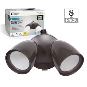 240-Watt Equivalent 1200 to 2400 Lumens Bronze Dusk to Dawn Sensor 2-Head LED Flood Light Security Light 4000K (8-Pack)