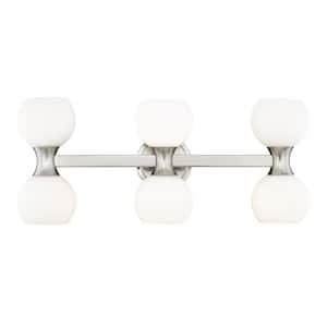 Artemis 6.5 in. 6 Light Brushed Nickel Vanity Light with Matte Opal Glass Shade with No Bulbs Included