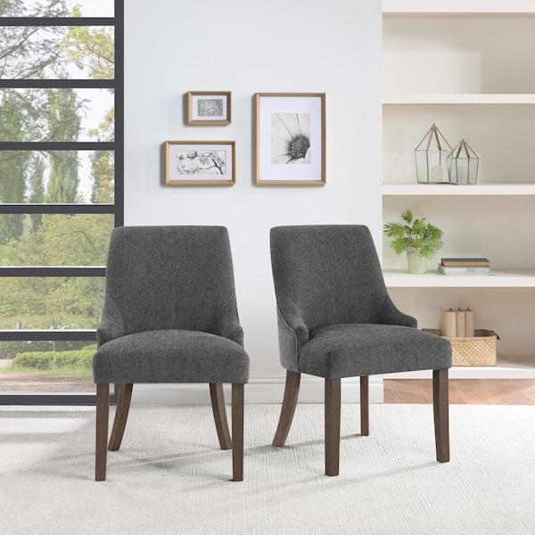Leona Charcoal Fabric Dining Chair with Grey Brushed Legs, (2-Pack)