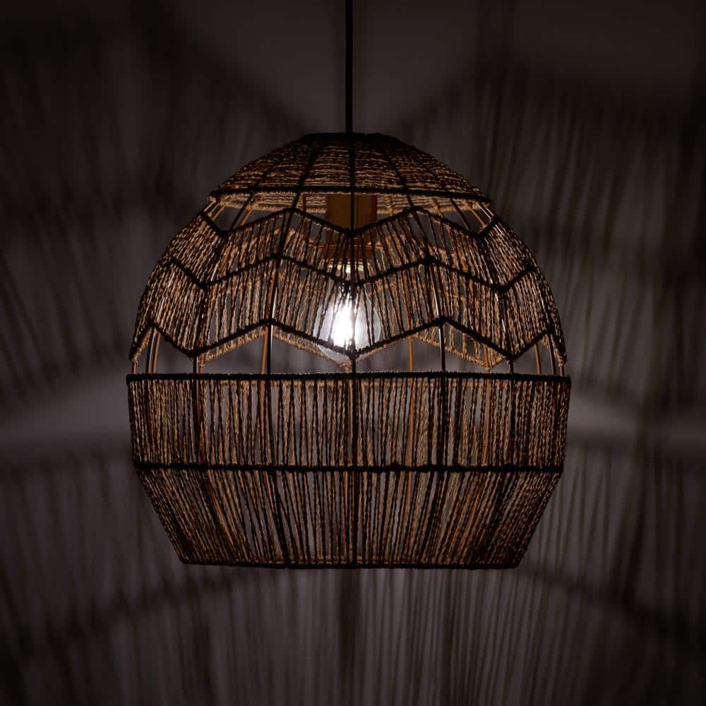 16" Bronze and Hemp LED Bowl Pendant Light