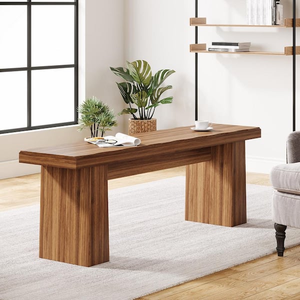 BYBLIGHT Brown Entryway Bench Dinning Bench 47.24 in. Modern Shoe Bench, Indoor Bedroom Bench w/Heavy Duty Legs for Living Room