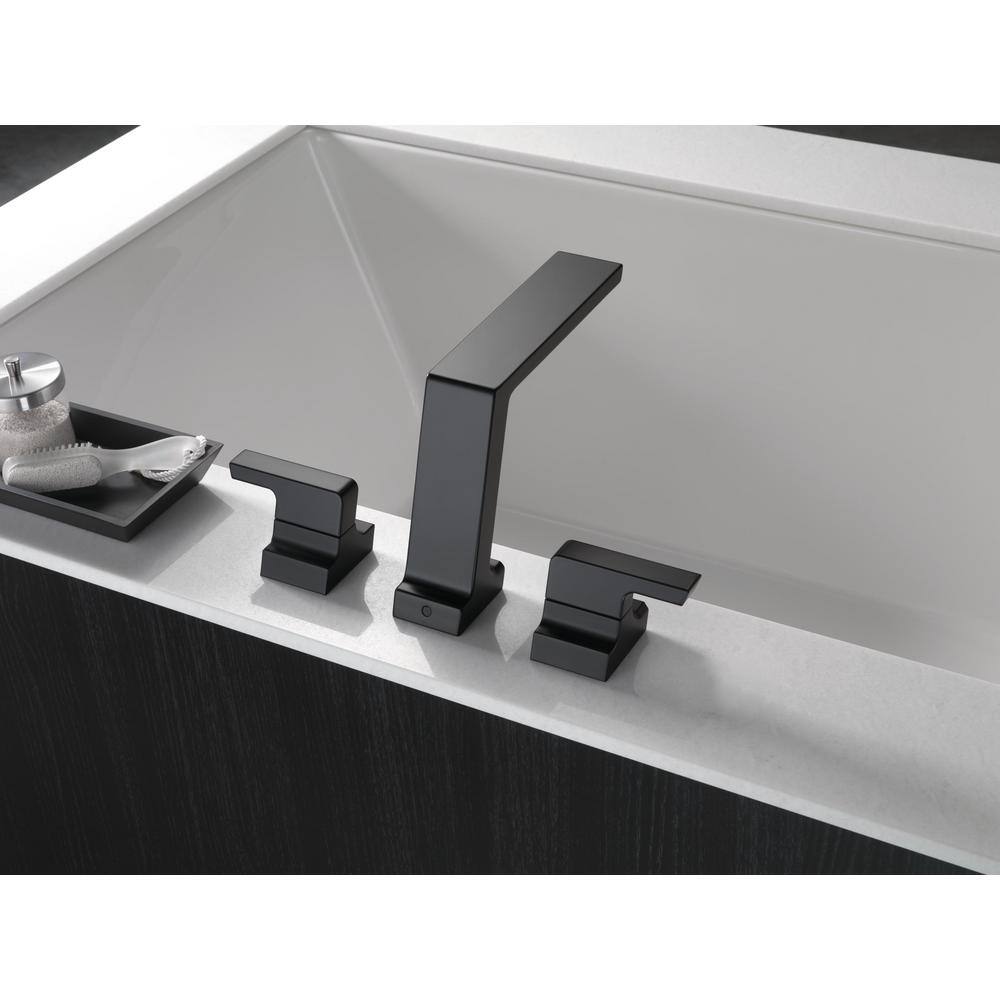 Matte Black Brass Modern Deck Mounted Widespread Faucet