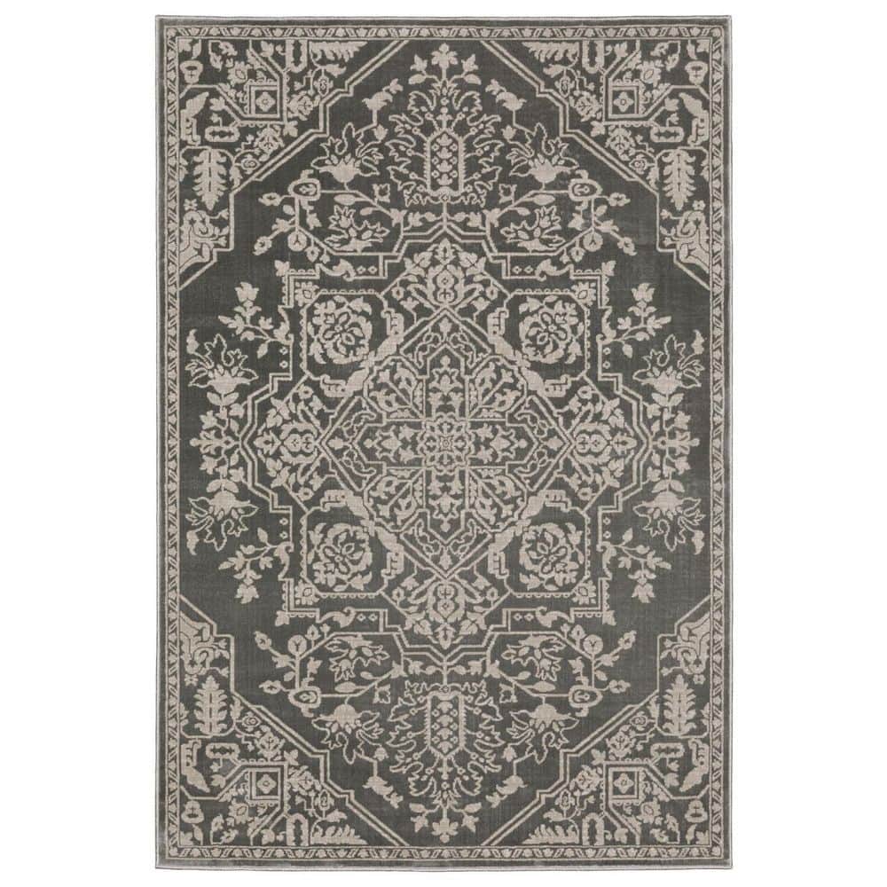 Home Rug Grey HomeRoots 10 ft. x 13 ft. Gray, Light Gray Oriental Washable Area Rug ...