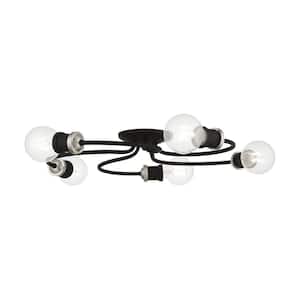 Bromley 20 in. 5-Light Black Flush Mount with Brushed Nickel Accents