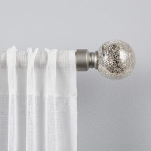 Silver Aged Sphere 66 in. - 120 in. Adjustable 1 in. Single Curtain Rod Kit in Matte Silver with Finial