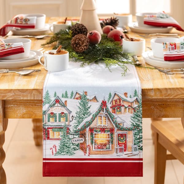 Threadmade Home Storybook Christmas Village Holiday Table Runner, Multicolor - 13"W x 70"L