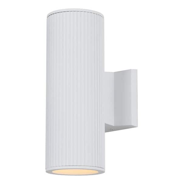 11.75 in. Sand White Hardwired Outdoor Cylinder Wall Light with Frosted Glass Panels, No Bulbs Included