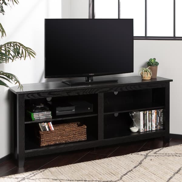 Walker Edison Furniture Company Columbus 58 in. Black MDF Corner TV Stand 60 in. with Adjustable Shelves