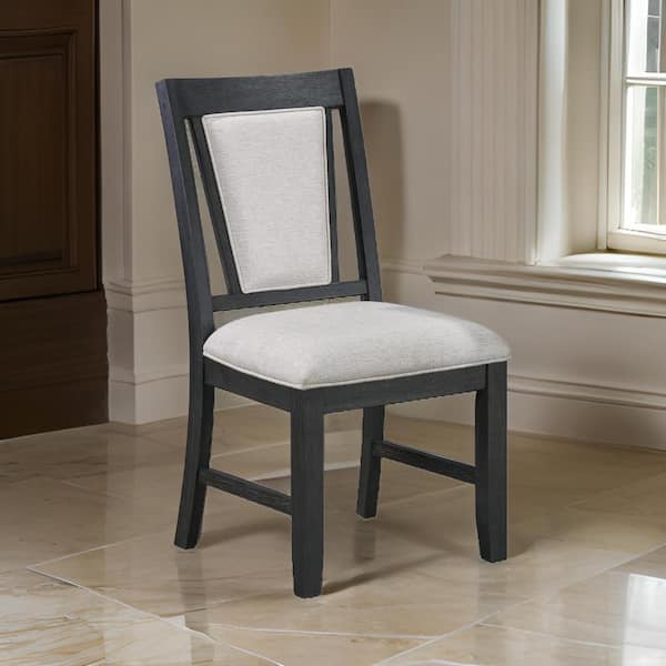Benjara Black and Off White Polyester Side Chair with Provides Comfort and Durability (Set of 2)
