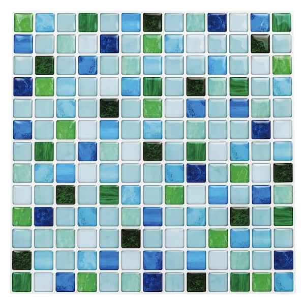 Vsmile Peel and Stick Mosaic Backsplash Tile 10 in. x 10 in. Vinyl Wall Tile in Blue Color 10-Pack