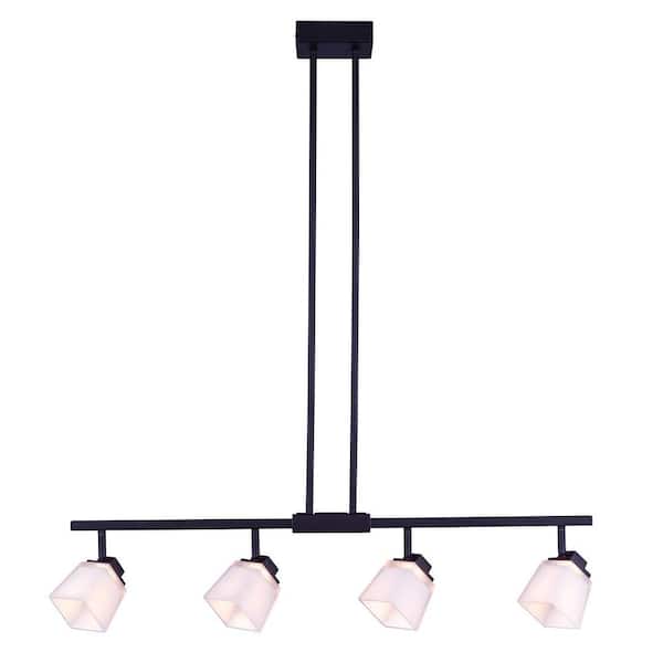 Hampton Bay 4-Light Antique Bronze Directional LED Island Track Lighting Fixture with Square White Glass Shades