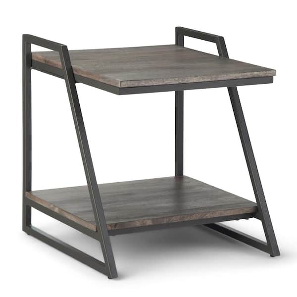 Simpli Home Braxton Solid Mango Wood and Metal 20 in. Carbon Stain Wide Square Industrial Contemporary End Table