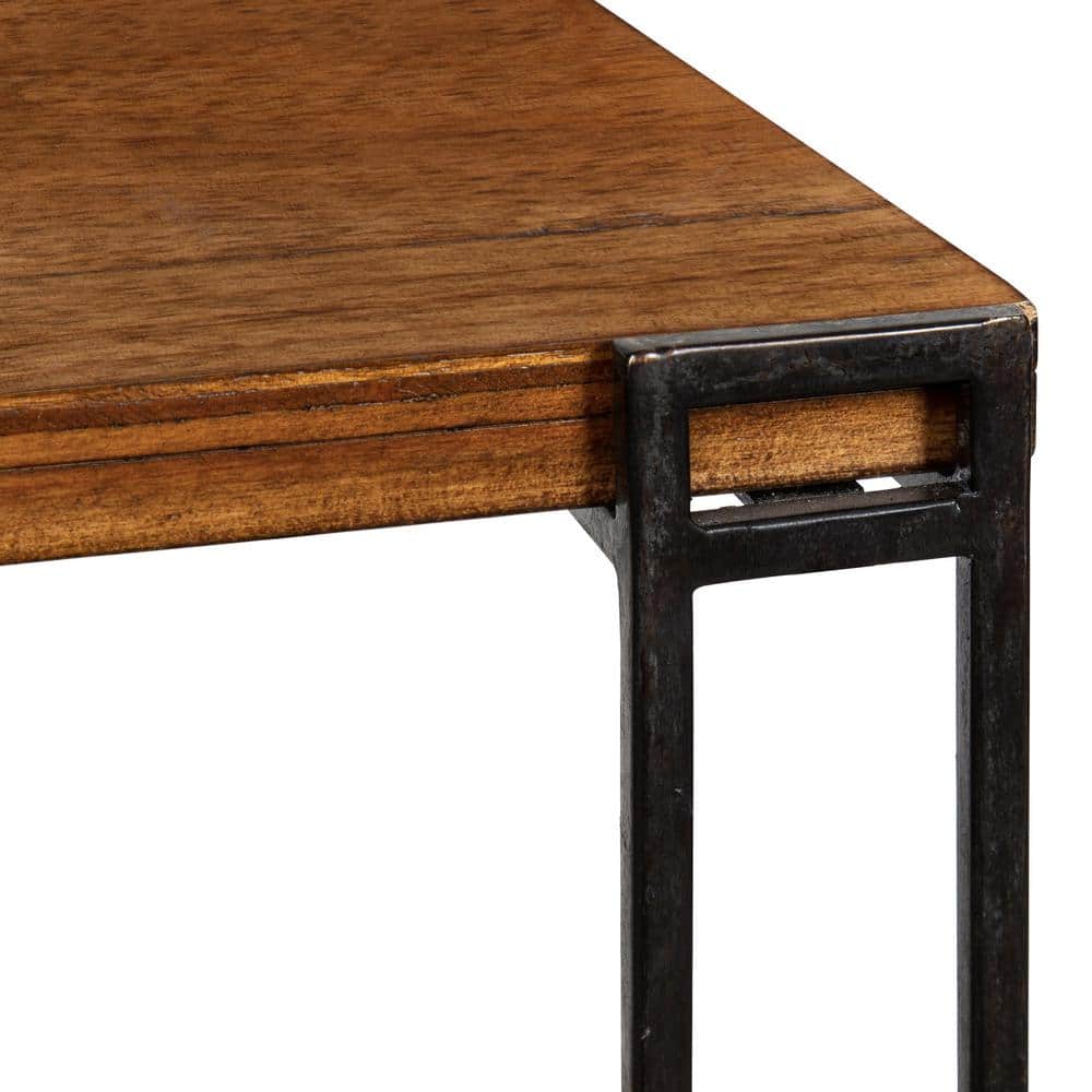 Lintz Rustic Caramel Wood and Black Metal Three-Tier Tea Table