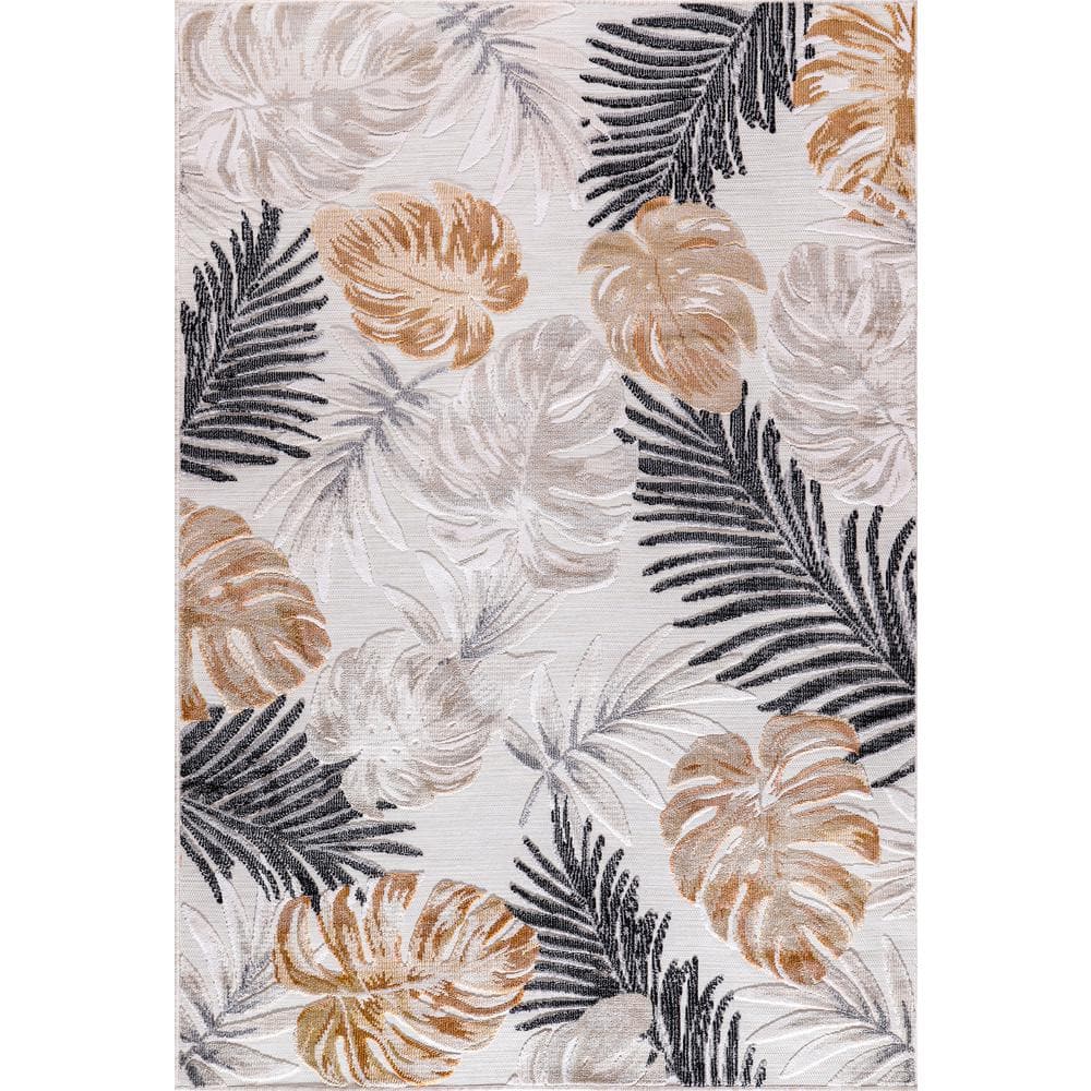 CAMILSON Bloom Yellow/Beige 8 ft. x 10 ft. Leaf Tropical Botanical