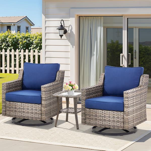 Buenaola Nyajiah 3-Piece Wicker Patio Conversation Set with Blue Cushions