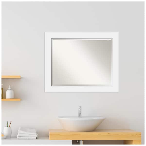 Corvino White 33 in. x 27 in. Beveled Rectangle Wood Framed Bathroom Wall Mirror in White