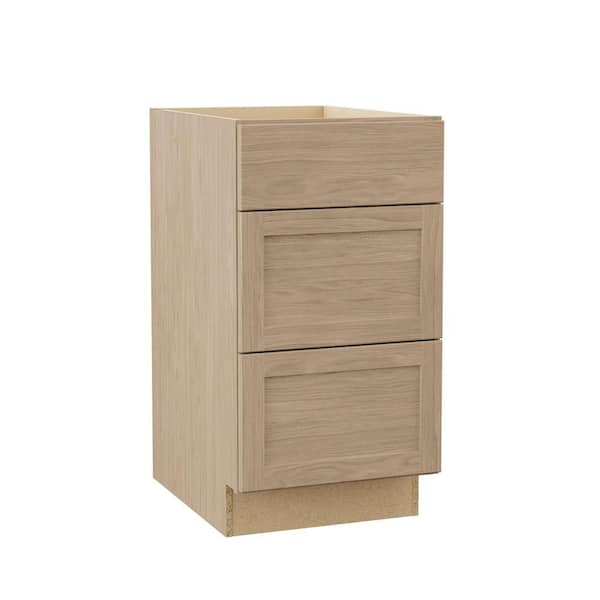Hampton Bay Sinclair 18 in. W x 24 in. D x 34.5 in. H Assembled Drawer Base Kitchen Cabinet in Shaker Light Oak
