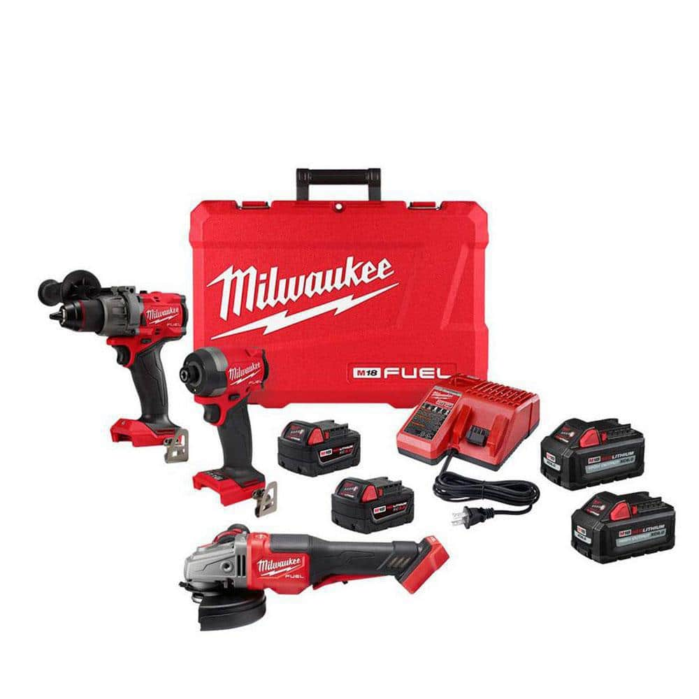 M18 FUEL 18-Volt Li-Ion Brushless Cordless Hammer Drill/4 1/2 in./6 in. Braking Grinder/Impact Driver Combo Kit 3-Tool -  Milwaukee