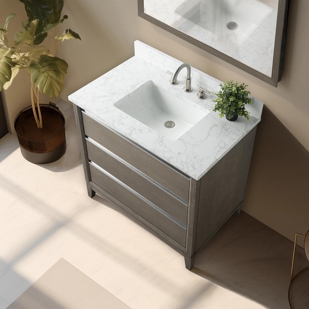 Driftwood Gray 36" Single Sink Bathroom Vanity with Marble Top