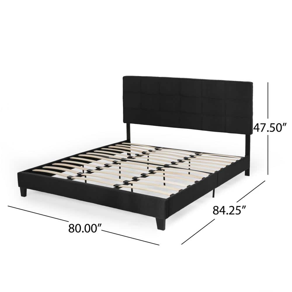 Eveleth Contemporary King Platform Bed with Tufted Black Upholstery