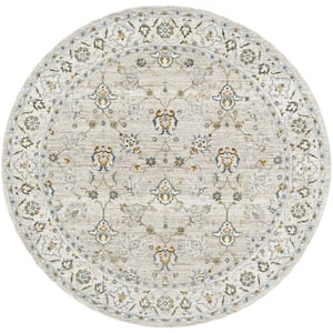 Dresden 8 ft. Round Gray/Blue Oriental Indoor Area Rug