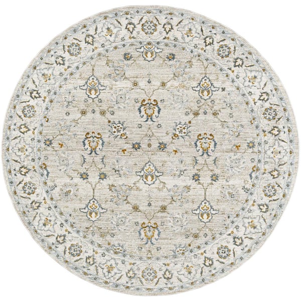 Dresden 8 ft. Round Gray/Blue Oriental Indoor Area Rug