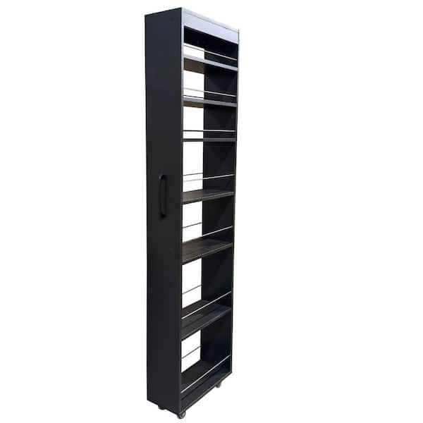 70.87 in. H Black Pantry Organizer, Kitchen Rolling Cart with Handle & Wheels Single-sided Open Shelf for Kitchen