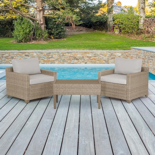 TK CLASSICS Maui 3-Piece Metal Patio Conversation Set with Hazel Cushions