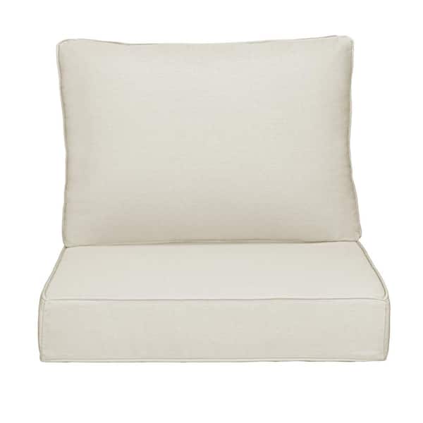 Uixe 20 in. x 23 in.  Outdoor Chair Cushions 2-Piece Deep Seat and Clasped Cushion Set for Patio Furniture in Off-White