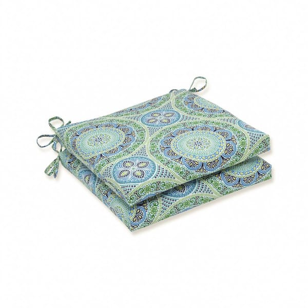 Pillow Perfect 20 in. x 20 in. Outdoor Dining Chair Cushion in Blue/Green (Set of 2)